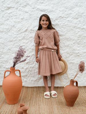 Girls Blouse, Pompom Nude - KOKORI Kids