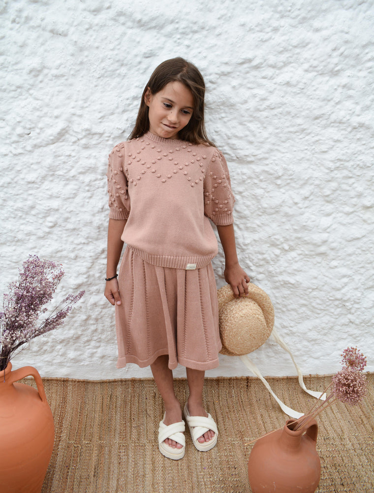 Girls Blouse, Pompom Nude - KOKORI Kids