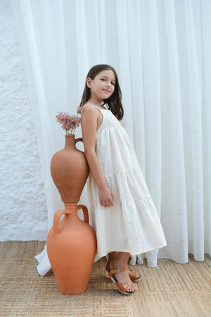 Girls Maxi Dress, Ege pompom Beige - KOKORI Kids