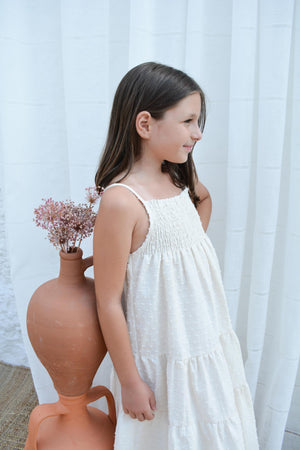 Girls Maxi Dress, Ege pompom Beige - KOKORI Kids